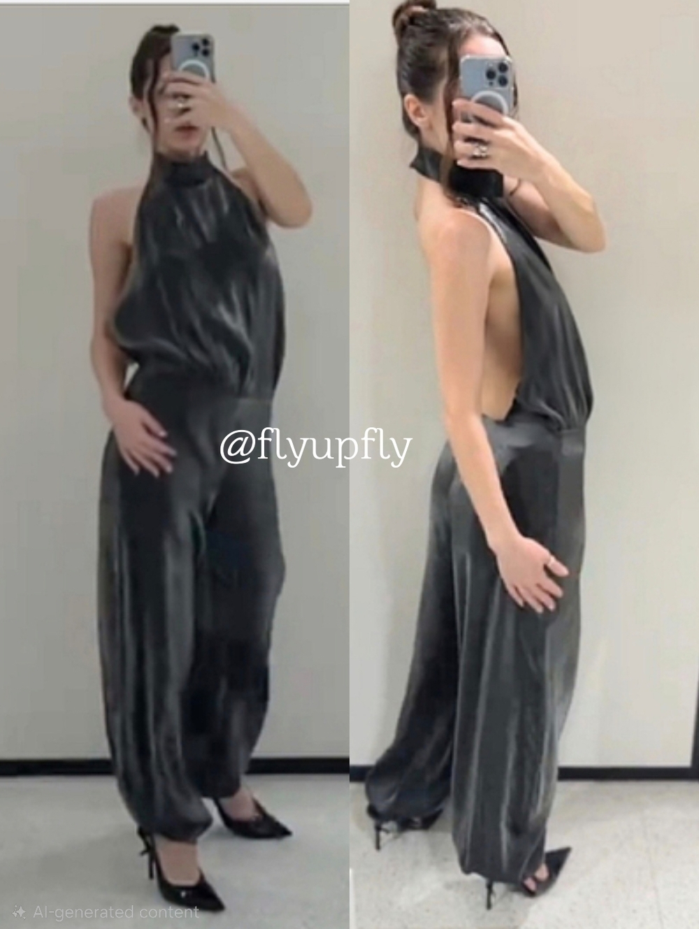 Zara Balloon Metallic Silver Gray Jumpsuit Size M